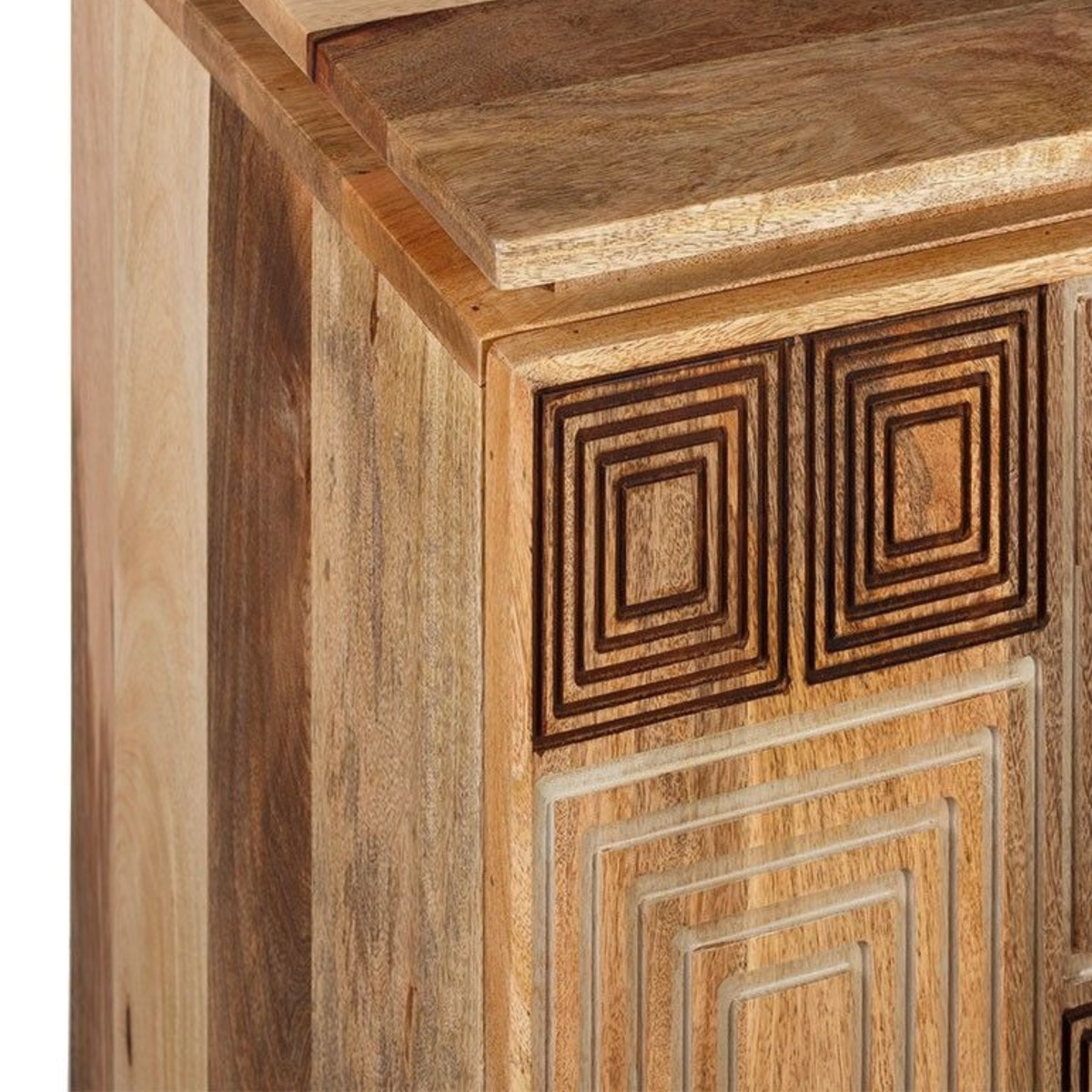 Rangmahal Geometric Wooden Block-Pattern Sideboard