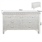 Rajmahal Bone Inlay 7 Drawer Chest of Drawers - Grey Geometric