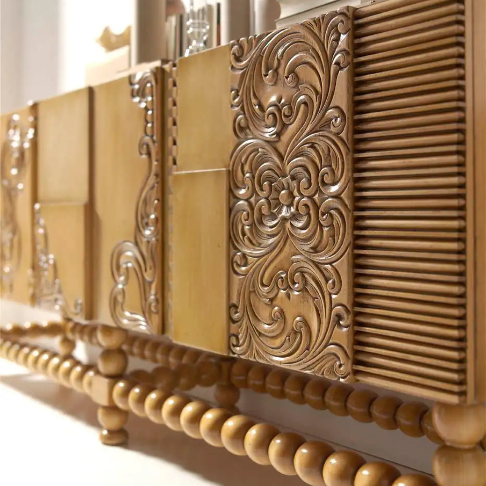 Marudhara Carved Wood Sideboard, Three Doors