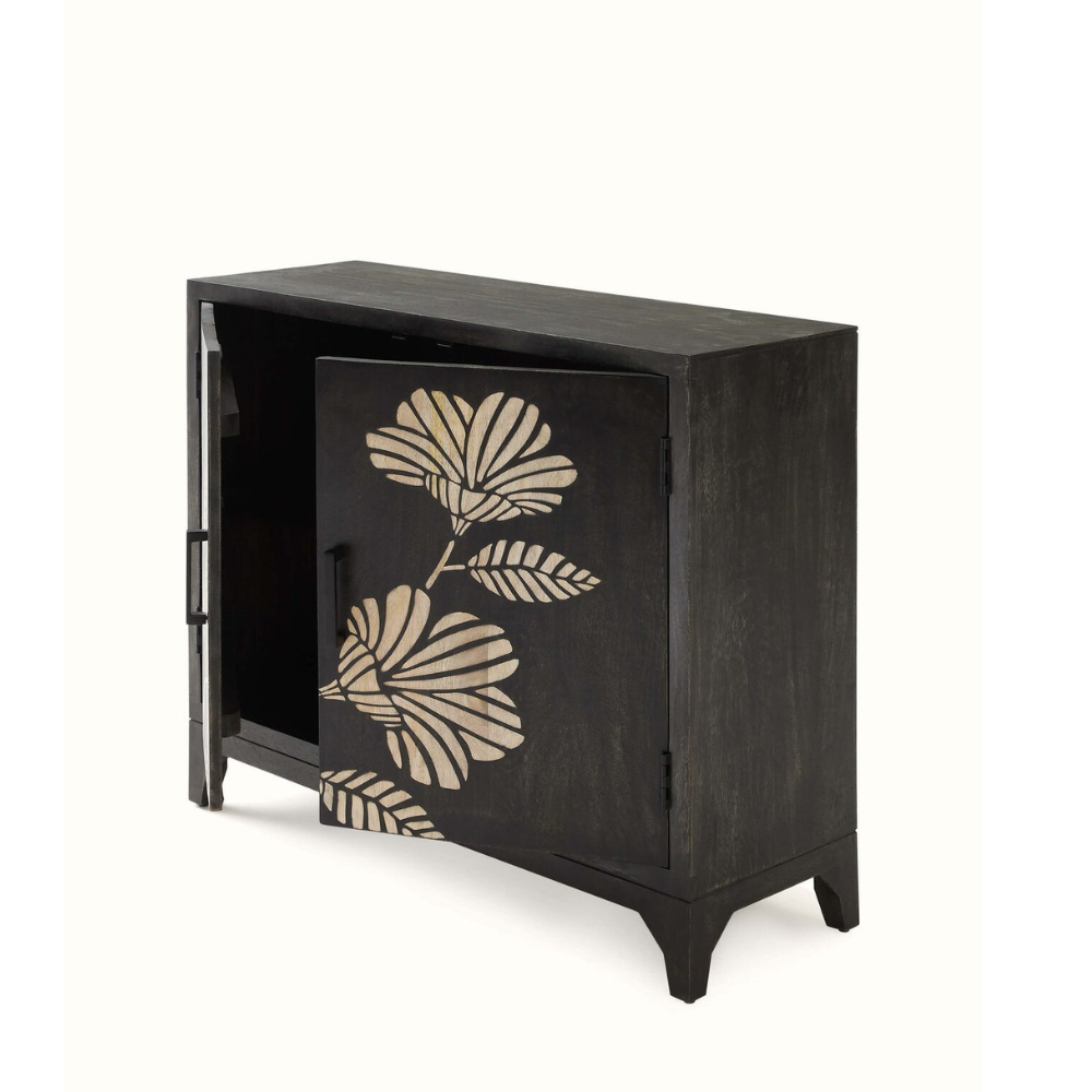 Sand Etched Mandana Floral Carved Wooden Cabinet