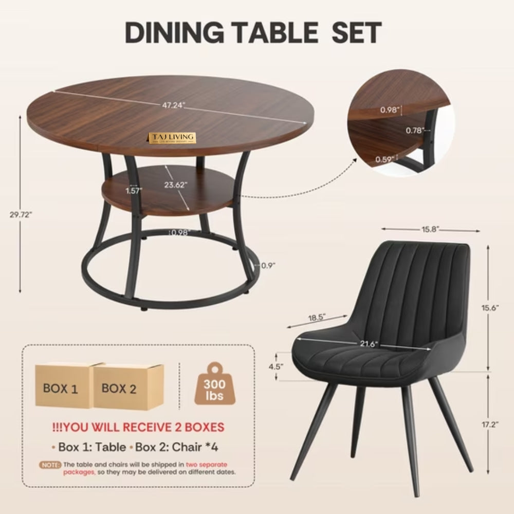 Round Dining Table Set for 4, Kitchen Table with 4 Upholstered Chairs