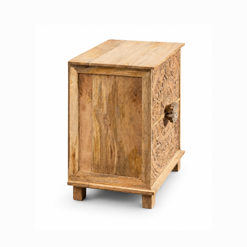 Kesari Hand-Carved Solid Mango Wood Bedside Table