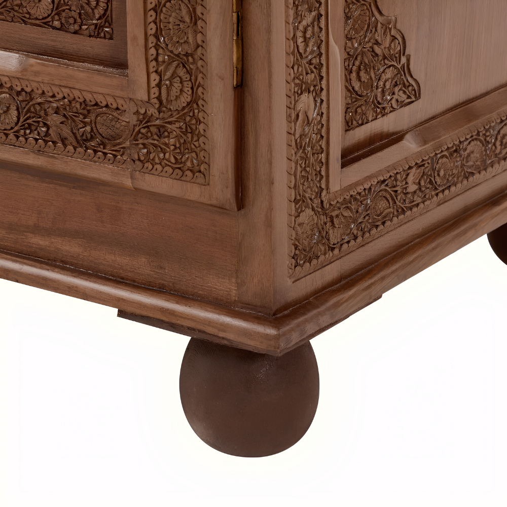 Rajwada Hand-Carved Wooden Sideboard – 6-Drawer & 2-Door Ornate Storage Cabinet