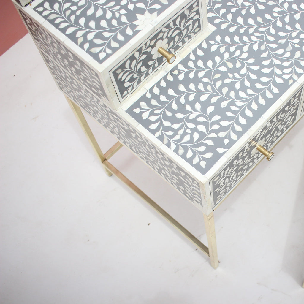 Mandvi Bone Inly Dressing Table with Seating Stool