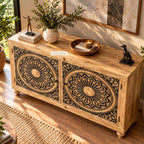 Handcrafted Solid Wood Sideboard Cabinet with Mandala Carved Doors