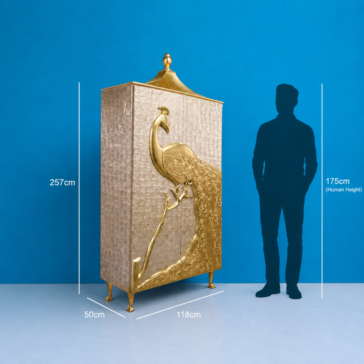 Virasat Handmade Brass Golden Peacock Wardrobe