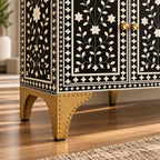 Nakashi Black & White Bone Inlay Buffet Cabinet with 3 Drawers & 4 Doors