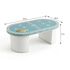 Light Blue Bone Inlay Oval Coffee Table with White Base