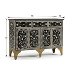 Nakashi Black & White Bone Inlay Buffet Cabinet with 3 Drawers & 4 Doors