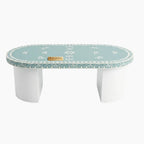 Light Blue Bone Inlay Oval Coffee Table with White Base