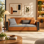 Upholstered Sofa Cum Bed with Storage – Modern Tan Brown / Cognac Convertible Sofa Bed