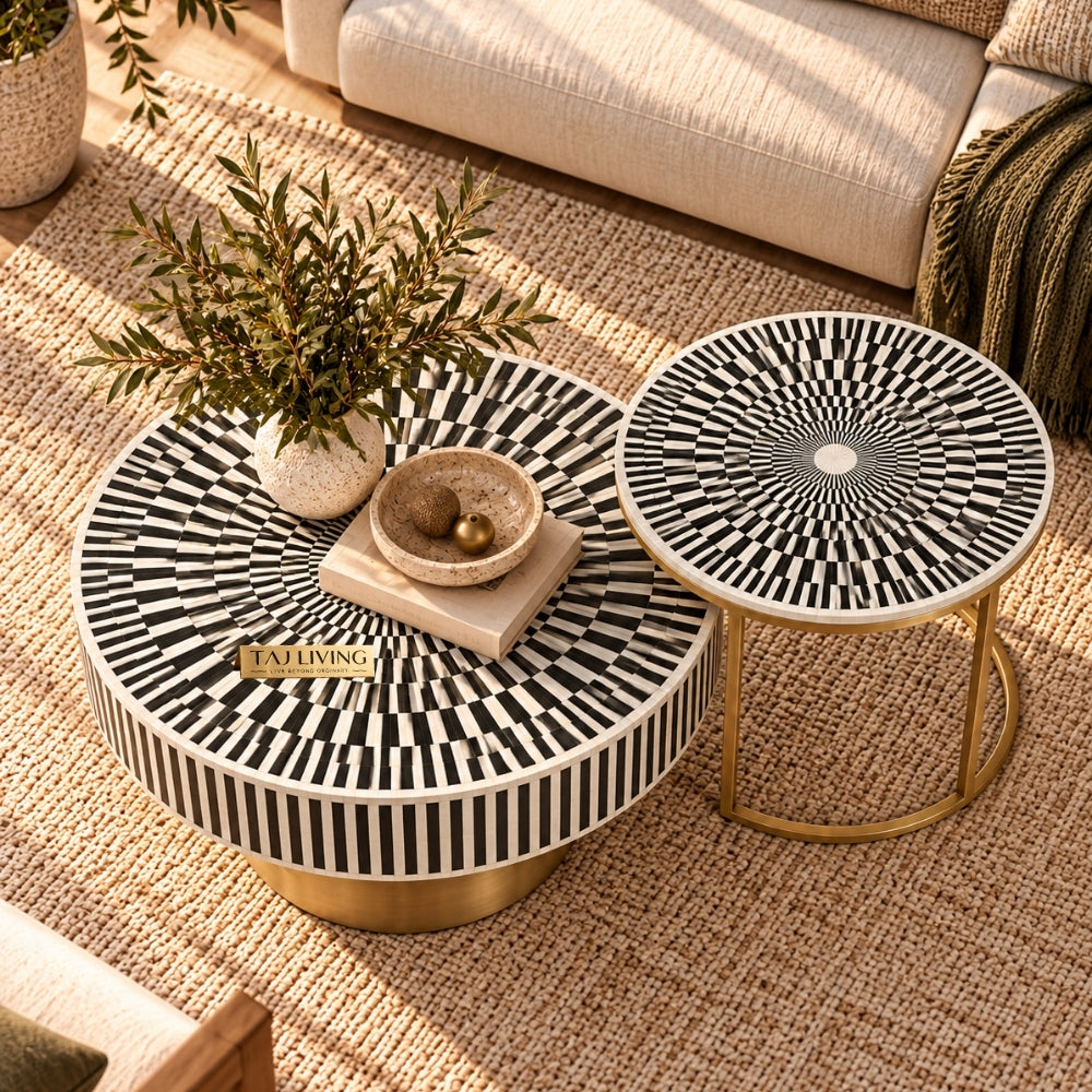 Black Bone Inlay Coffee Table & Nesting Table Set – 2 Piece