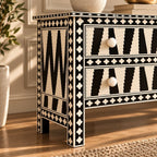 Rajvansh Black Bone Inlay 3 Drawer Chest of Drawers
