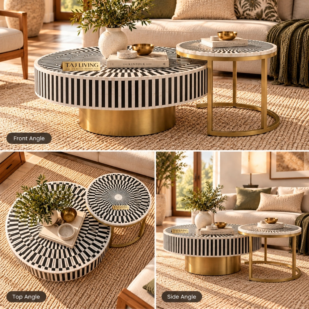Black Bone Inlay Coffee Table & Nesting Table Set – 2 Piece