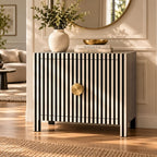 Mehfil Bone Inlay Black & White 2 Door Cabinet with Brass Handles