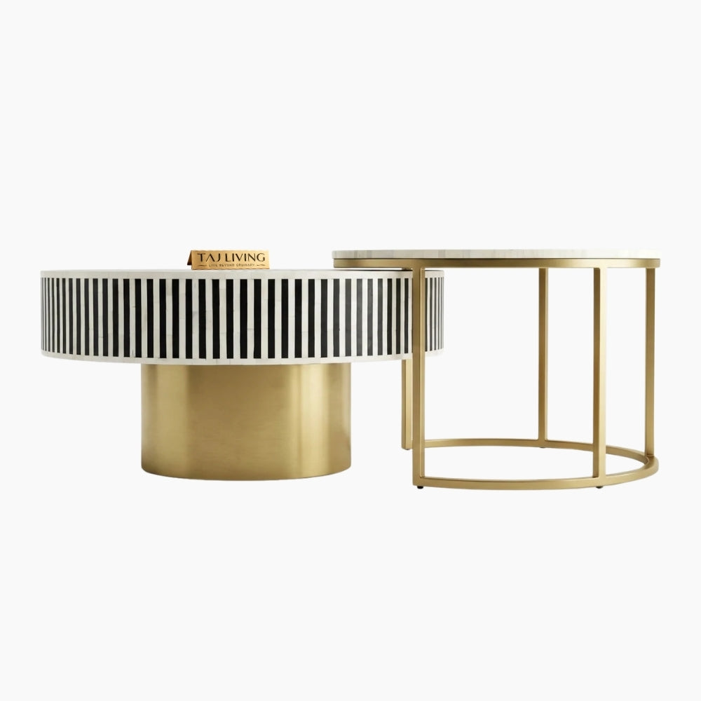 Black Bone Inlay Coffee Table & Nesting Table Set – 2 Piece