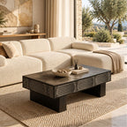 Black Bone Inlay Rectangular Coffee Table with Brass Legs