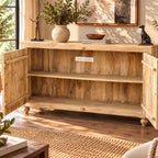 Handcrafted Solid Wood Sideboard Cabinet with Mandala Carved Doors