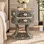 Zariya Black Bone Inlay Round Nightstand | Floral Boho Bedroom Furniture End Table