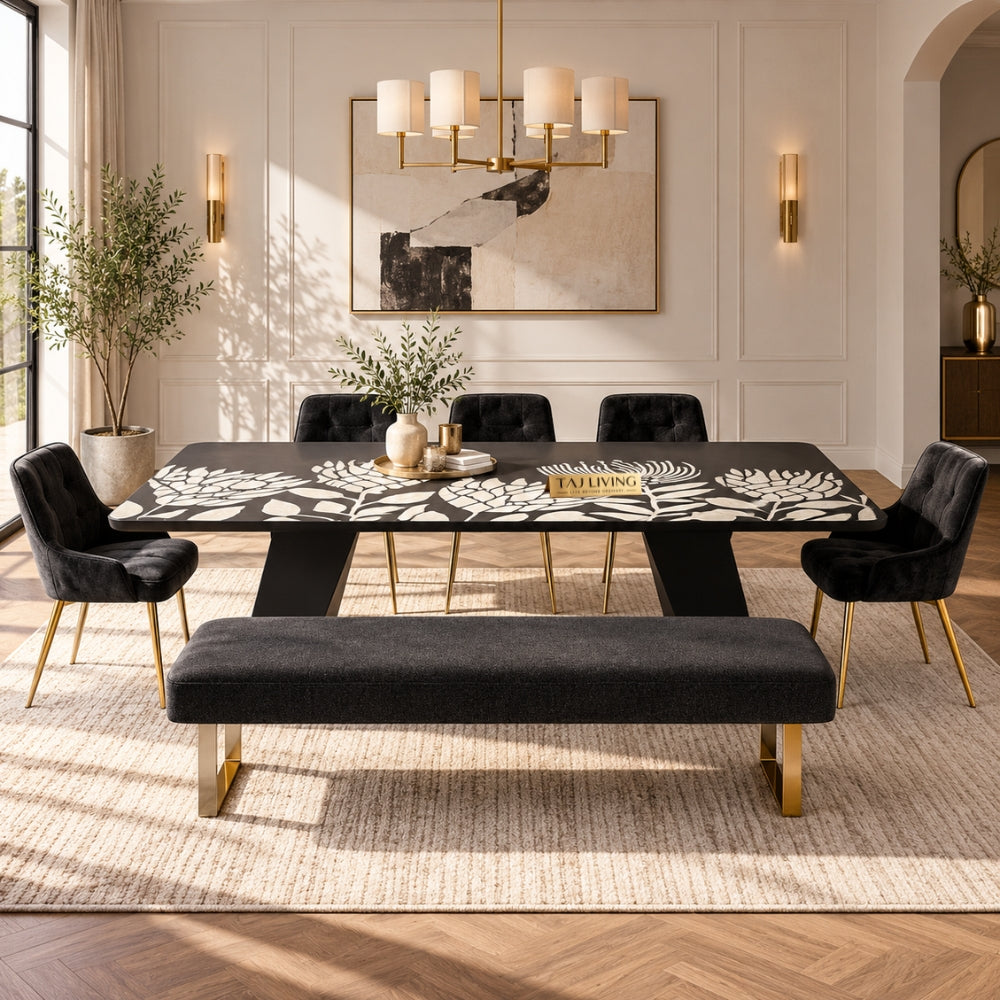 Blossom Inlay Dining Table – Handcrafted 6 Seater Bone Inlay Dining Table