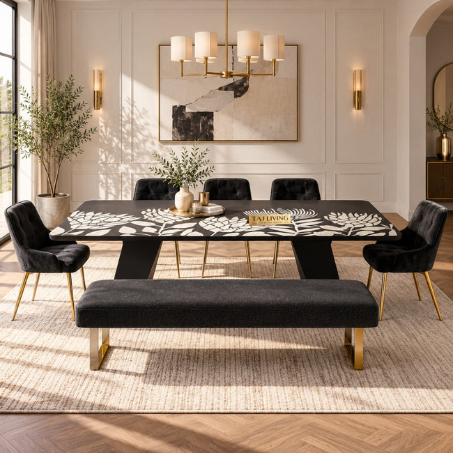 Blossom Inlay Dining Table – Handcrafted 6 Seater Bone Inlay Dining Table Hover Image