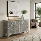 Maharaja Bone Inlay 7 Drawer Chest of Drawers - Black Floral