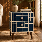 Mid Century Modern Nightstand | Navy Bone Inlay Bedside Table
