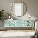 Handmade Bone inlay Media Console Table with Brass Knobs