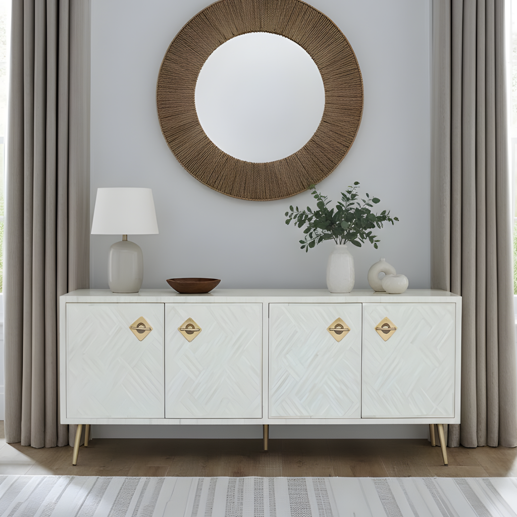 Virāsat Bone Inlay Storage White Media Unit / Sideboard ( Optical Design )