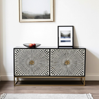 Dharohar Black and White Bone inlay Sideboard with Hinged Storage Doors