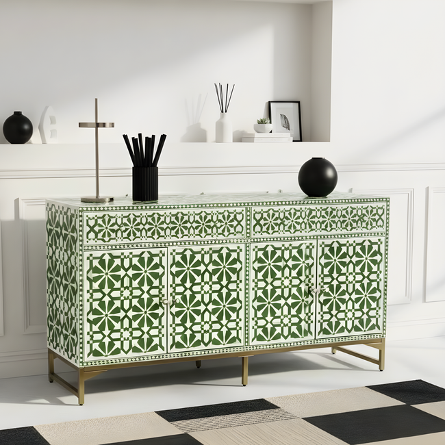 Rajdarbar Bone Inlay Floral Storage Sideboard with 3 Smooth-Glide Drawers Hover Image