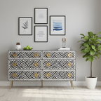 Optical Bone Inlay Chest of 9 Drawers with Metal Handles