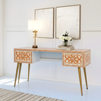 Warli Peach and White Floral Bone Inlay 2-Drawer Office/Home Desk