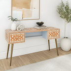 Warli Peach and White Floral Bone Inlay 2-Drawer Office/Home Desk