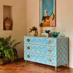 Bone Inlay Chest of 3 Drawers with Metal Knobs
