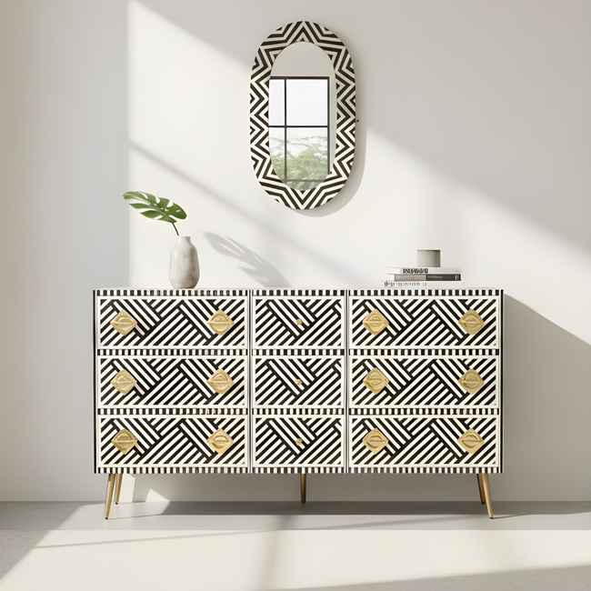 Zardozi Bone Inlay Chest of 9 Drawers Living Rooms, Bedrooms, Hallways Hover Image