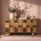 Rangmahal Geometric Wooden Block-Pattern Sideboard