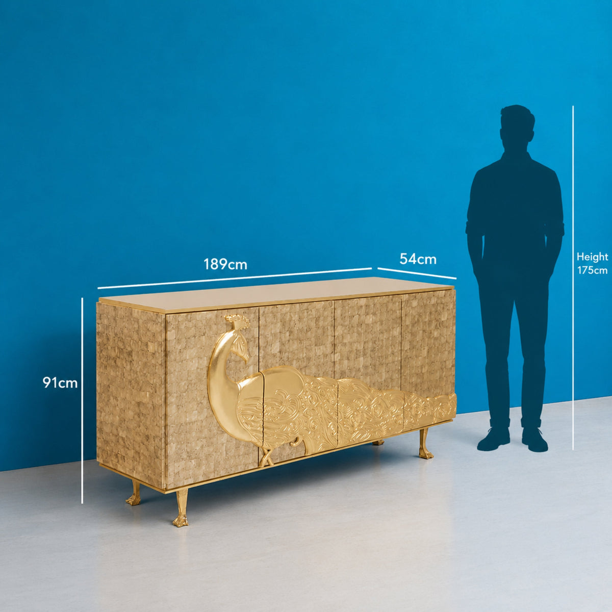 Gulnaar Handmade Brass Golden Peacock Sideboard