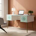 Moroccan Bone Inlay Console / Writing Desk with Gold-Tone Legs