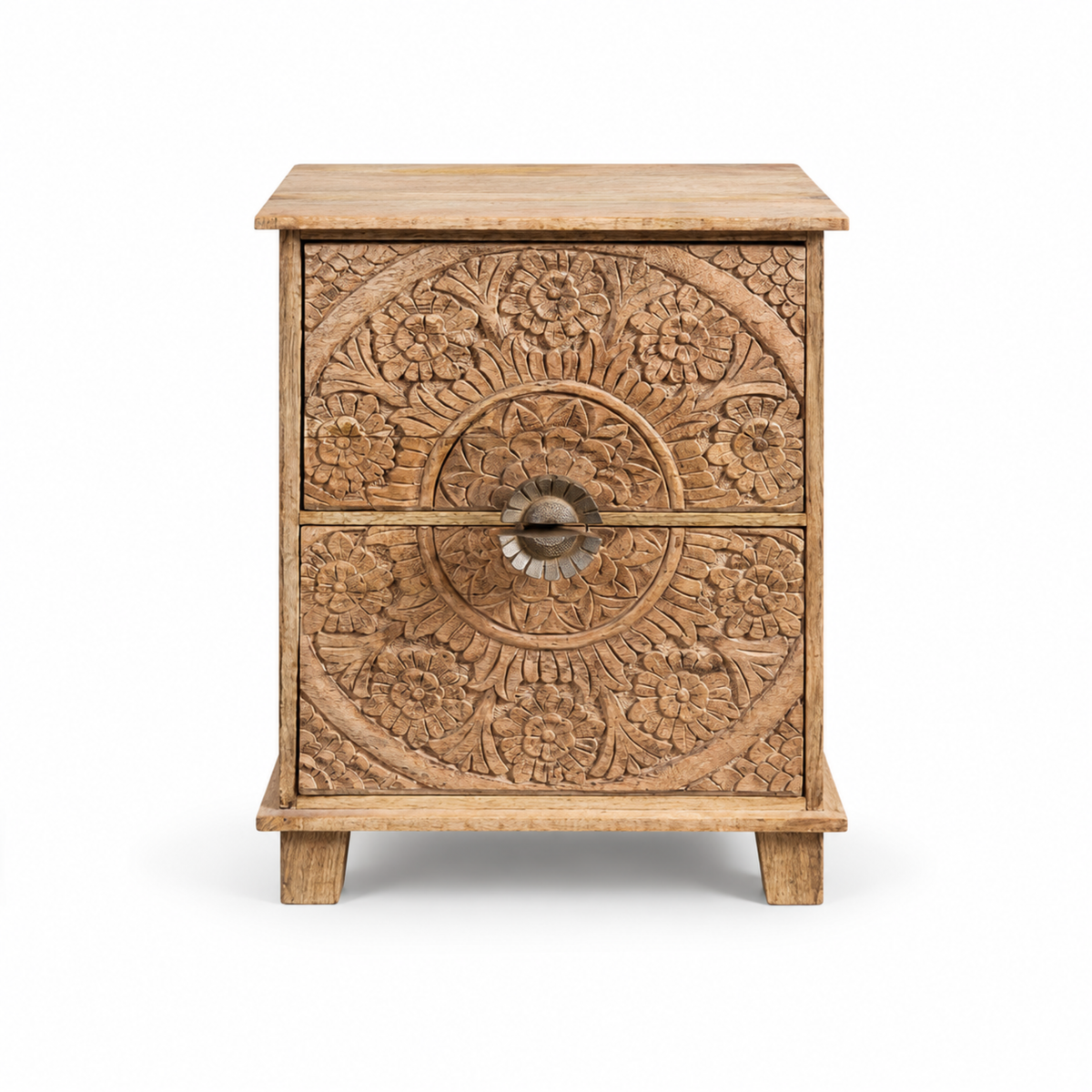 Kesari Hand-Carved Solid Mango Wood Bedside Table