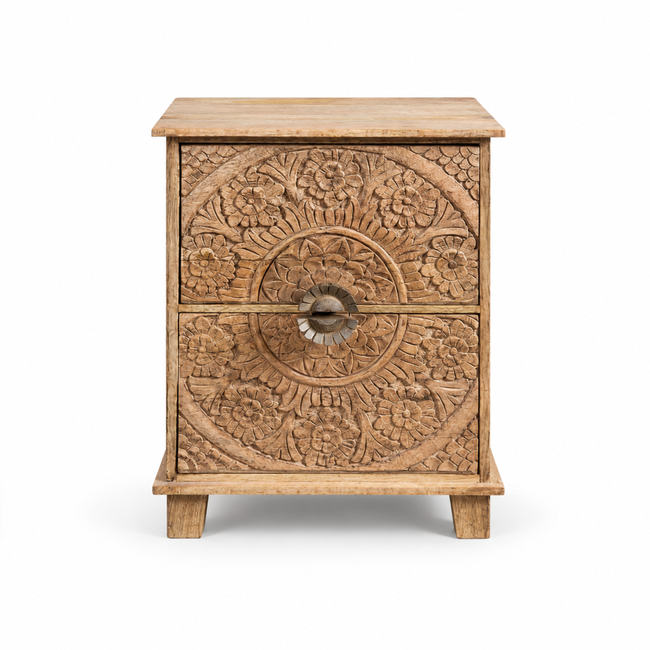 Kesari Hand-Carved Solid Mango Wood Bedside Table Main Image