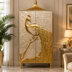 Virasat Handmade Brass Golden Peacock Wardrobe