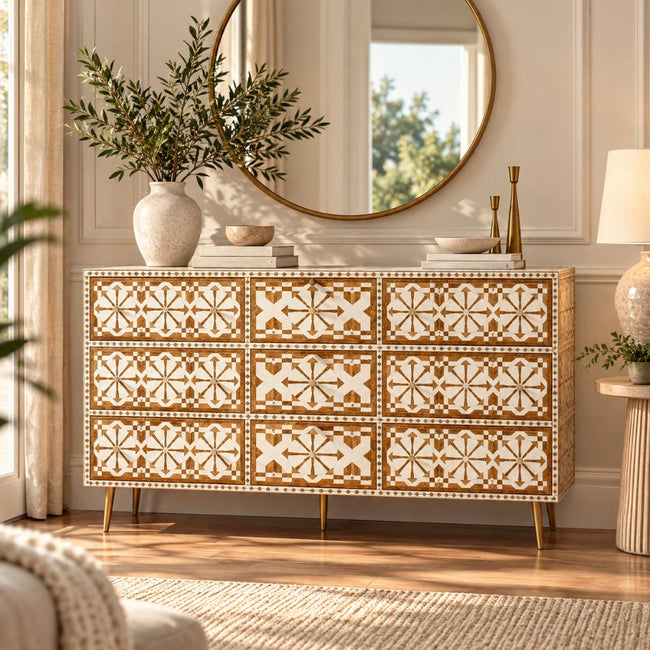 Bone inlay Moroccan Chest of 9 Drawers Hover Image
